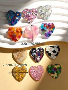 10/20/50pcs Luxury Tie Dye Sequin Heart Shaped Acrylic Pendant, DIY Earrings, Bracelets, Necklaces, Keychains, Bag Charms, Shoe Charms, Jewelry Accessories - Multicolor - View 5