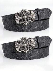 1 pièce Ceinture style vintage unisexe - Ceinture mode en faux noir avec boucle ajourée rétro - Ceinture style punk rock Y2K, convient pour jeans, robes et tenues décontractées - Noir - Voir 9