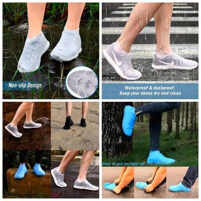 - Fundas de Silicona Reutilizables Impermeables para Zapatos, Protectores de Zapatos de Goma de Silicona Antideslizantes para nios, Hombres y Mujeres, Transparente, X - Large