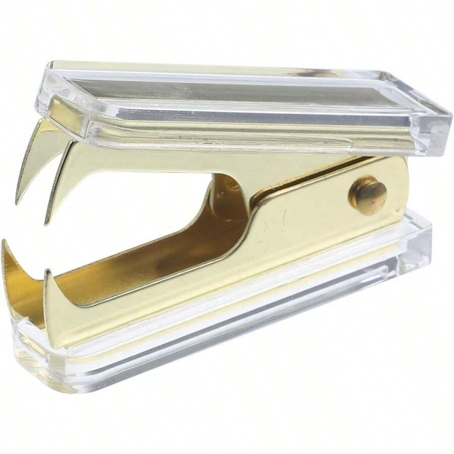 XISH Uonlytech Quitagrapas de Alta Resistencia Sacagrapas Transparente de Escritorio Extractor Grapas Multiusos Diseño Ergonómico para Oficina y Escuela - Dorado - Ver 1