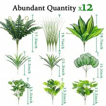 1/12 Bundle Artificial Tropical Greenery - UV Resistant All-Weather Faux Leaf Shrub, Boho Jungle Decor, Suitable For Wedding Table Centerpieces, Kitchen Dining, Bathroom Shelves, Office Desks And Patio Planters, Valentine's Day Gifts - Green - View 14