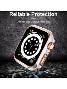 1个白色玫瑰金饰边时尚二合一保护壳，带超薄钢化玻璃屏幕保护膜，防震保护套，兼容 Series Ultra/SE/7/6/5/4/3/2/1，38/40/41/42/44/45/46/49mm，适用于屏幕保护膜 - 白色 - 查看 6