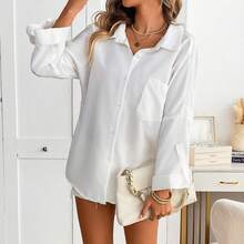 纯色链条纽扣衬衫，夏季简约时尚