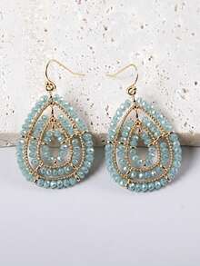 1 Pair Handmade Beaded Glass Bead Teardrop & Round Bohemian Style Earrings, Luxury Quality In Grey, Black, Green, Pink, White, Orange, Purple, Champagne Colors, Suitable For Daily, Vacation, Party Wear, Gift - Green - View 2