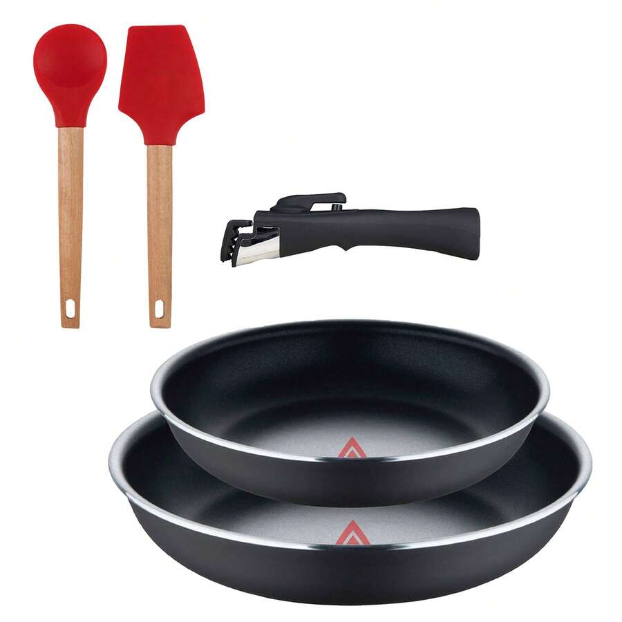 Bergner Click&Cook Set Of 2 Frying Pans Ø22Ø26cm Black Pressed Aluminum With Detachable Handle + Set Of 2 Silicone Kitchen Utensils - Negro 4 - View 1