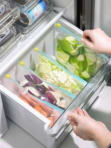 45个可重复使用的密封食品保鲜袋（20个大号+15个中号+10个小号），加厚冷冻袋，微波炉适用，蓝色，用于长期食品保鲜和整理，透明PE拉链袋，适用于厨房食品分类和零食储存 - 透明 - 查看 6
