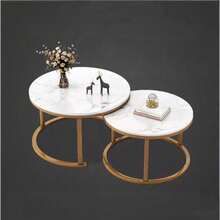 Nesting Coffee Tables Set Of 2 Round Stacking Sofa Side Tables For Living Room - White - View 10