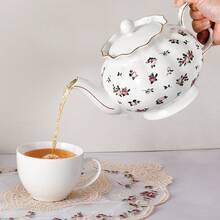 1个花卉图案茶壶，38盎司，白色壶身饰以粉色玫瑰和金色镶边，花卉陶瓷茶壶，1100毫升瓷质茶壶，适用于冲泡茶、咖啡、牛奶，适合办公室、家庭、男女使用，可作为礼物赠送，可用洗碗机清洗，优雅的春日花卉图案，适合日常使用，也是生日、新年、乔迁新居、情人节、母亲节和圣诞节的理想礼物。 - 彩色 - 查看 3