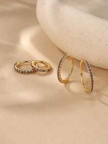 1Pc Colorful 925 Sterling Silver Earrings For Women Hiphop Bohemia Flat Back Stud Earring Ear Clip Helix Cartilage For Daily Wear Wedding Party Engagement Christmas Gifts Fine Jewelry - Gold - View 6