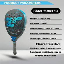 2 piezas JOEYPLAY Raqueta de tenis de fibra de carbono 24K, raqueta de pádel de alto rendimiento con cabeza de diamante, raqueta de playa de fibra de carbono ultraligera roja, superficie texturizada 3D de alto agarre, núcleo de espuma EVA con excelente elasticidad, mango ergonómico antideslizante, diseño de alta absorción de impactos, potencia y efecto liftado sin esfuerzo, raqueta deportiva de moda (incluye 2 pelotas de tenis) - Azul - Ver 4