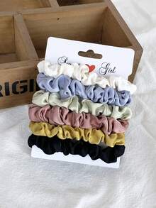 6pcs Satin Scrunchies Set, Elegant Muted Color Tones, Solid Color Non-Damaging Hair Ties, Versatile All-Match Hair Accessories - Multicolor - View 1