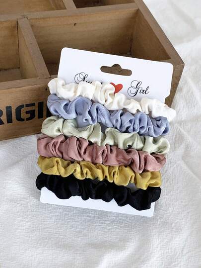 6-delat set med satinhårband, eleganta, dämpade färgtoner, enfärgade, icke-skadliga hårsnoddar, mångsidiga håraccessoarer som matchar alla