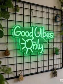 1 pieza Letrero de neón LED "Solo buenas vibras" con gráfico de sol, panel trasero de acrílico, alimentado por USB, luz decorativa de ambiente para colgar en la pared - luz verde - Ver 6