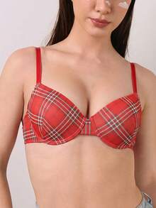 Red Striped Push-Up Bra For Women - Sexy Shiny Texture, Comfortable Breathable, Ideal For Daily Everyday Outfits - Red - View 2
