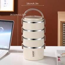 4 Layer Portable Lunch Box Stainless Steel Lunch Box, Large Capacity Portable And Convenient Square Box, Multi-Layer Design Lunch Box, Suitable For Home, School And Office. - Trắng 4 lớp - Xem 2