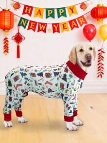 1pc Comfortable & Cute Christmas Warm Pajamas For Medium/Large Dogs & Puppies, Soft Stretchy Long Sleeve Winter Outfit, Suitable For Labrador, Rottweiler, Beagle And Other Breeds, Christmas Gift, Holiday Celebration