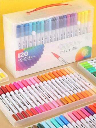 12/24/36/48/60/80/100/120 PCS Dual Markers Brush Pen Fine Double Tip Point Art Marker For Adult Coloring Hand Lettering Writing Planner Journal Note Calligraphy Drawing Art Craft School Supplied Back To School.(Some Of The Pen Nibs Are Blurry, But It Does Not Affect The Use.)
