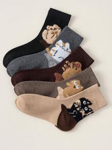 1/5 Pairs Of Women's Cartoon Cat-Patterned Stockings, New Year Stockings, Valentine's Day Stockings, Easter Stockings, Couple Stockings, Comfortable And Warm Elegant And Cute Girlish Happy Stockings, Suitable For Modern Home, Sleep, Fashion, Sports, Casual Daily Wear, Comfortable Outdoor Women's Stockings - Multicolor - View 1