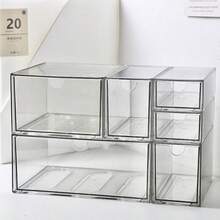 1个透明塑料抽屉收纳盒，多用途整理盒，适用于浴室化妆品、厨房用品、卧室和办公桌配件，化妆间装饰 - 無色 - 查看 4
