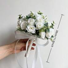 伴娘及新娘捧花、胸花、婚礼配饰、仿真丝玫瑰捧花、婚礼宴会桌中心装饰、家居装饰、新娘 - 白色 - 查看 14