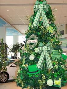 Lazo decorativo para corona de San Patricio, lazo decorativo para árbol de San Patricio, gran lazo de arpillera blanco y verde con brillo de trébol para manualidades del Día de San Patricio para decoración de la puerta principal y exterior, lazo de cinta de trébol irlandés verde para manualidades DIY, árbol de Navidad, decoración de fiestas, decoración de la puerta principal del Día de San Patricio - Multicolor - Ver 2