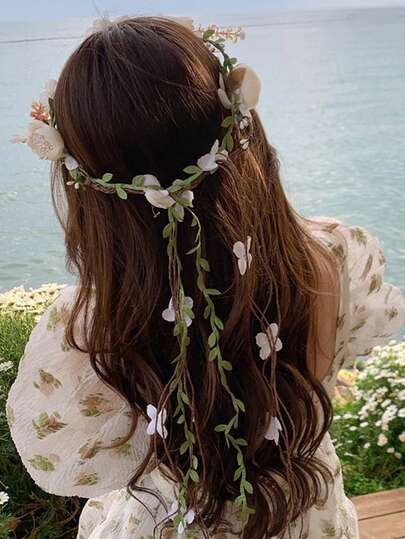 1pc Ethereal Flower Crown Headband, Woodland Style Artificial Flower & Vine Braided Headpiece, Suitable For Travel, Wedding, Crowns, Tiara, Costume Crown, Hair Circlet For Valentine's Day Accessories Gift