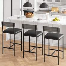 Techigher Dining Table Set For 2, Kitchen Table And Chairs, 3 Piece Counter Height Bar Kitchen Table Set With 2 Upholstered Chairs & 3 Storage Shelves For Small Space, Apartment - Taburete de bar de 2 piezas, gris - View 5
