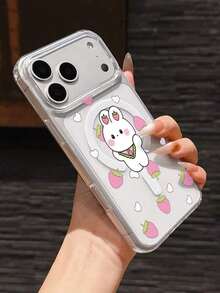 1pc Funda de Teléfono Acrílica Transparente con Patrón de Corazón de Conejo de Fresa para iPhone 11/17 Pro Max, Cumpleaños, Día de San Valentín, o Parejas. - transparente - Ver 5