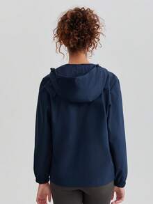 Chaqueta cortavientos de contraste de color para mujer, chaqueta deportiva impermeable y a prueba de viento para exteriores, transpirable, de manga larga, para correr, ciclismo, senderismo, para uso diario casual con cremallera, para primavera - azul real - Ver 9