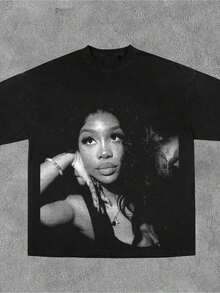 Plus Size - Women's Fashion Patterned Print T-Shirt Hip-Hop Style Urban Streetwear T-Shirt Concert Gatherings & Everyday Wear Soft Fabric With High-Quality Print Unisex Design The Perfect Gift For Music Lovers Casual Wear & Hip-Hop Enthusiasts - 1XL-5XL - 黑色 - 查看 1