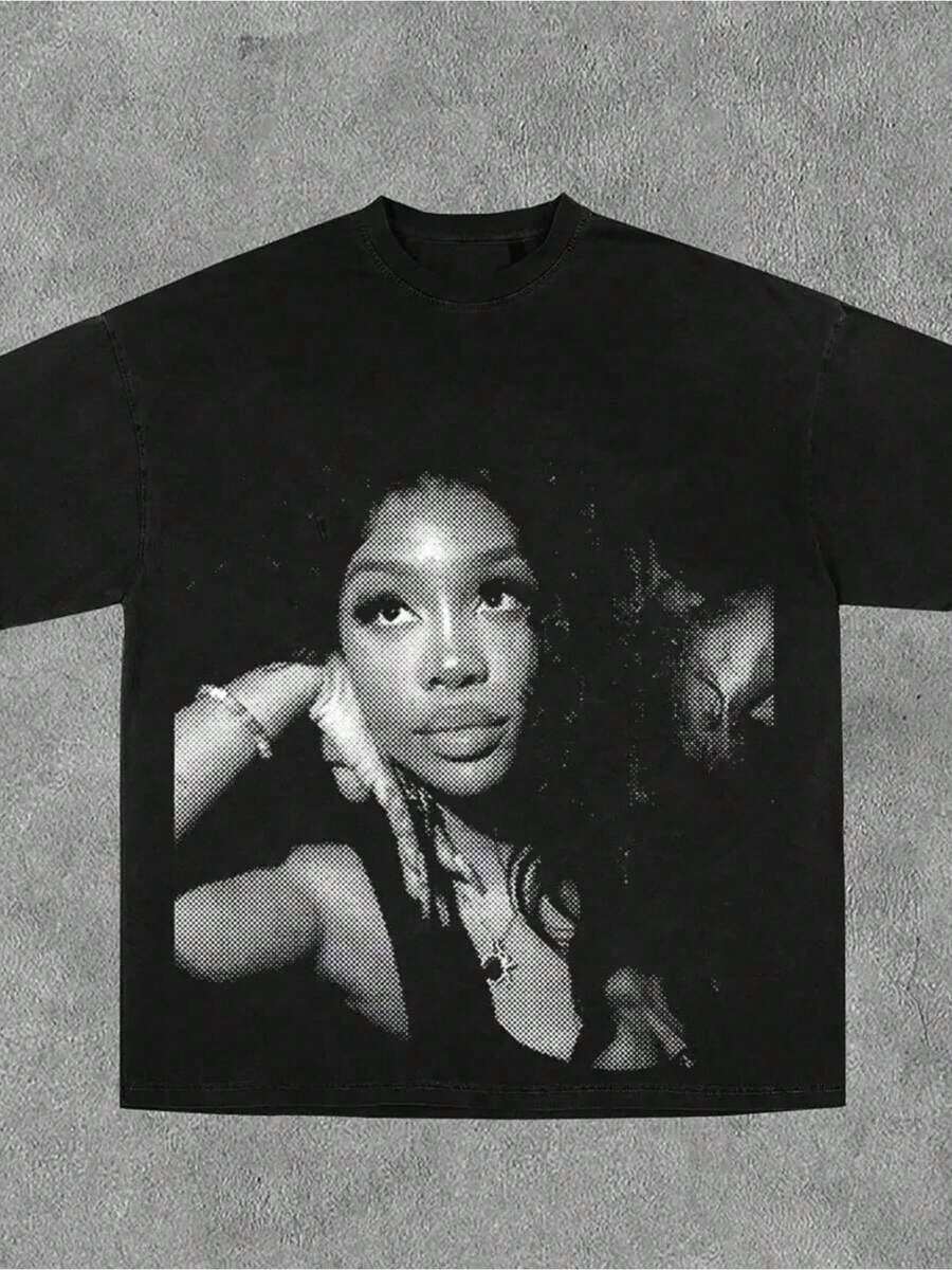 Plus Size - Women's Fashion Patterned Print T-Shirt Hip-Hop Style Urban Streetwear T-Shirt Concert Gatherings & Everyday Wear Soft Fabric With High-Quality Print Unisex Design The Perfect Gift For Music Lovers Casual Wear & Hip-Hop Enthusiasts - 1XL-5XL - 黑色 - 查看 1