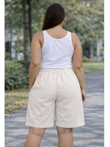 Sensory Bermuda Shorts With Elastic Waistband And Zipper - Beige - View 2