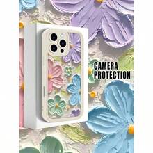 Funda de teléfono con diseño de flores en relieve en tonos suaves y estilo primaveral ideal para for  11,12,13,14,15,16,MINI,PLUS,PRO,PROMAX,16E,X,XS,XR,XSMAX - Blanco - Ver 1