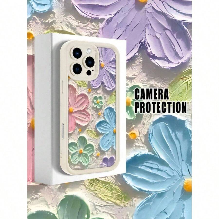 Funda de teléfono con diseño de flores en relieve en tonos suaves y estilo primaveral ideal para for 11,12,13,14,15,16,MINI,PLUS,PRO,PROMAX,16E,X,XS,XR,XSMAX - Blanco - Ver 1