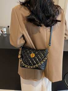 Large Capacity Commuter Chain Shoulder Bag, New Design With Luxurious Feel, Quilted Tote Bucket Bag For Women - Black - View 3