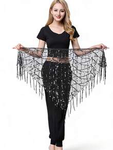 1pc Women's Sequin Fringe Mesh Shawl Casual Cover Up Versatile Shrug, Suitable For Daily Wear - Multicolor - View 1
