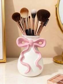 1pc Cute Bow-Shaped Storage Box, Suitable For Bathroom Makeup Brushes And Cosmetics. This Elegant Makeup Brush Holder Is Perfect For Girls, Students And Creative Home Decor. Also Suitable For Vacation, Beach, Bathroom, Bedroom And More. Large Capacity. - Multicolor - View 9