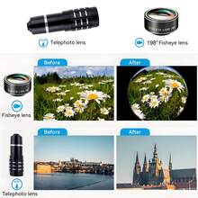 LIGINN 12合1金属镜头套装：包含长焦、广角、鱼眼、微距、CPL、星芒滤镜+通用夹，兼容及大多数智能手机，适用于高清旅行和户外摄影