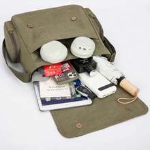 Vintage Raven Print Women's Shoulder Bag Men's Crossbody Messenger Bag Large Capacity Canvas Laptop Bag - xanh quân đội - Xem 7