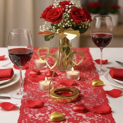 Candle Carousel, Elegant Romantic Heart Rose Spinning Candle Cup Decor Valentines Day Present