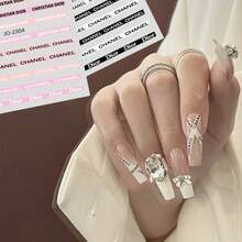 12/6片装自粘美甲贴纸，DIY美甲贴花，时尚美甲配件，包含花卉、几何和可爱图案，适合日常佩戴、派对、婚礼、节日和特殊场合，易于粘贴，适合女性和女孩。 - 彩色 - 查看 2