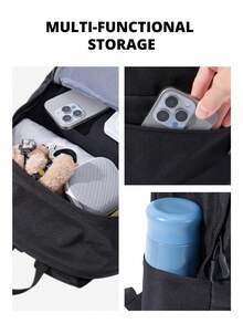 CAMEL CROWN 休闲运动通勤背包，轻便旅行户外徒步包 - 幻影黑 - 查看 3