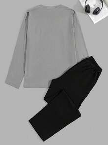 Men Cottonline Printed Casual Regular Loungewear Set - Grey - View 2