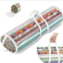 1PC Transparent Gift Wrapping Storage Bag, PVC Packaging Paper Storage Bag, With Black Handles, Easy-To-Carry Tubular Container. - White - View 5
