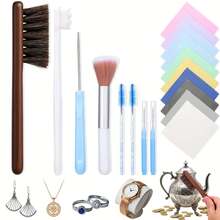 18 Pcs Jewelry Cleaner Brush Tool Set-Cleaning Polishing Cloth, Jewelry Cleaning Kit, Big&Small Hole Brush,Needles And Crevice Brush For All Jewelry,Ring,Gold,Diamond,Earring,Sterling Silver