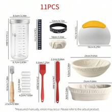 11pcs Proofing Basket Sourdough Bread Making Kit, Includes 24oz Starter Jar, 2 Proofing Baskets, Proofing Tracker, Thermometer, Metal Scraper And Accessories For Homemade Bread Baking, Oval And Round Proofing Basket Set, Yeast Fermentation Jar Set, Complete Bread Making Tool Kit, Basket Gift Set, Mother's Day Gift, Valentine's Day Gift, Housewarming Gift, Birthday Gift - - - View 7