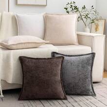 1pc Comfortable Solid Color Chenille Pillow Case, Soft Square Sofa Cushion Cover, Bohemian Style Home Sofa Decorative Throw Pillow Cover - Brown - View 5