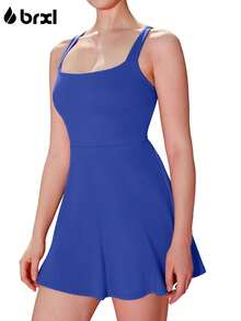 BRXL Built-In Pull Down Shorts And Bra Tennis Dress For Women UPF50+ Athletic Pickleball Workout Sports Active Exercise Golf - 藍色 - 查看 8