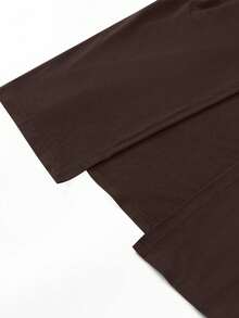 EARO 女士纯色褶皱高开衩短袖连衣裙，夏季优雅派对礼服 - 深棕色 - 查看 6