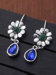 1 Đôi bông tai thời trang cổ điển màu bạc với mặt dây chuyền hình hoa nhỏ giọt nước màu xanh dương, kiểu dáng Bohemian thanh lịch dành cho nữ, thích hợp làm quà tặng dự tiệc ngày lễ. - Hoa tai - Xem 5